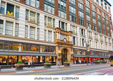 New York, USA- September 06, 2017 : Urban Cityscape Of New York. Building Macy's,  Is An American Department Store Chain Owned By Macy's, Inc.