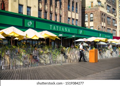 New York / USA - September 19 2019: Tatiana restaurant at Brighton Beach broadwalk. Russian district in New York