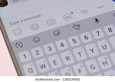 New york, USA - september 21, 2018: Texting in Viber messsanger on smartphone screen background close up view