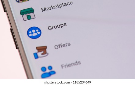 New York, USA - September 21, 2018: Facebook Marketplace Logo On Smartphone Screen Background Close Up View