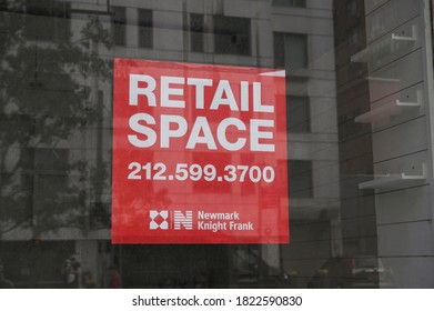 New York, New York, USA - September 26, 2020: Retail Space Sign In Window.