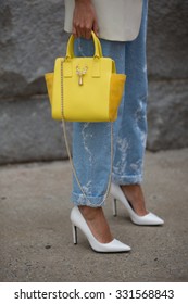 New York. Usa - September 8, 2014: Details Of Clothing And Footwear After The Marc Jacobs Show At Fashion Week In New York. Street Style Photo