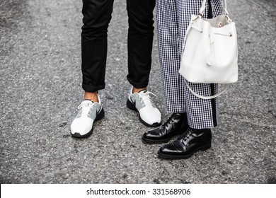 New York. Usa - September 8, 2014: Details Of Clothing And Footwear After The Marc Jacobs Show At Fashion Week In New York. Street Style Photo