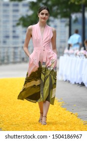 New York, New York / USA - September  9 2019: A Model walks the runway for designer Lela Rose wearing her Spring Summer 2020 collection during New York Fashion Week