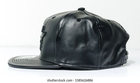 black leather ny baseball cap
