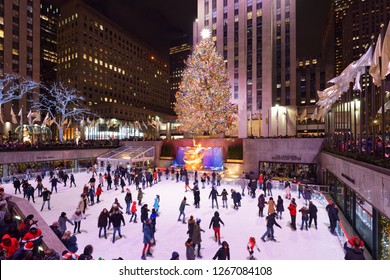 New York Vity, NY/ USA -12-25-2018: Christmas Day At The Rockefeller Center