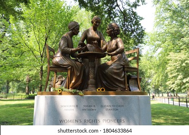 New York, New York/U.S. - August 27, 2020: Women’s Rights Pioneers Monument In Central Park