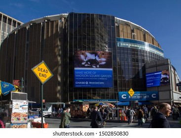 NEW YORK, NEW YORK/USA - May 21, 2019: Madison Square Garden And Pennsylvania Station Entrance.