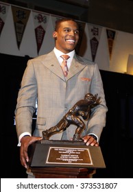 NEW YORK-DEC 11: Cam Newton, Quarterback Of The Auburn University Tigers, Poses With The 2010 Heisman Memorial Trophy Award On December 11, 2010 In New York City.