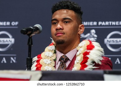 NEW YORK-DEC 8: (L-R) Alabama Crimson Tide Quarterback Tua Tagovailoa During A Press Conference Before The Heisman Trophy Ceremony On December 8, 2018 At The Marriott Marquis In New York City.