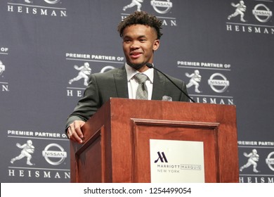 NEW YORK-DEC 8: Oklahoma Sooners Quarterback Kyler Murray, Winner Of The 84th Heisman Trophy, Speaks To The Media On December 8, 2018 At The Marriott Marquis In New York City.