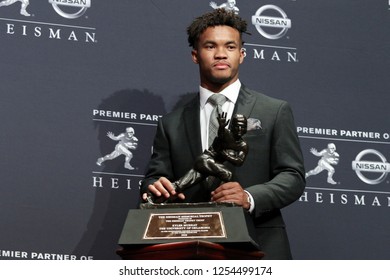 NEW YORK-DEC 8: Oklahoma Sooners Quarterback Kyler Murray, Winner Of The 84th Heisman Trophy, Poses To The Media On December 8, 2018 At The Marriott Marquis In New York City.