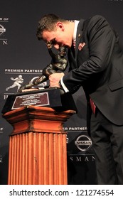 NEW YORK-DEC 8: Texas A&M Quarterback Johnny Manziel Is The Winner Of The 2012 Heisman Trophy At The Marriott Marquis On December 8, 2012 In New York City.