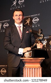 NEW YORK-DEC 8: Texas A&M Quarterback Johnny Manziel Is The Winner Of The 2012 Heisman Trophy At The Marriott Marquis On December 8, 2012 In New York City.