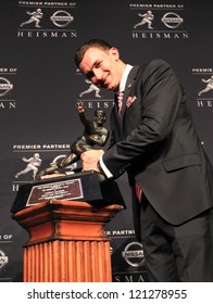 NEW YORK-DEC 8: Texas A&M Quarterback Johnny Manziel Is The Winner Of The 2012 Heisman Trophy At The Marriott Marquis On December 8, 2012 In New York City.