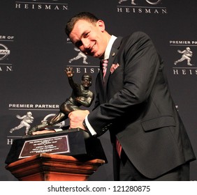 NEW YORK-DEC 8: Texas A&M Quarterback Johnny Manziel Is The Winner Of The 2012 Heisman Trophy At The Marriott Marquis On December 8, 2012 In New York City.