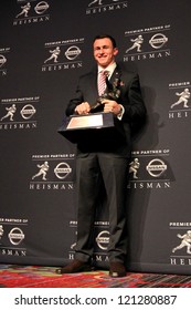 NEW YORK-DEC 8: Texas A&M Quarterback Johnny Manziel Is The Winner Of The 2012 Heisman Trophy At The Marriott Marquis On December 8, 2012 In New York City.