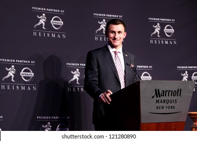 NEW YORK-DEC 8: Texas A&M Quarterback Johnny Manziel Is The Winner Of The 2012 Heisman Trophy At The Marriott Marquis On December 8, 2012 In New York City.