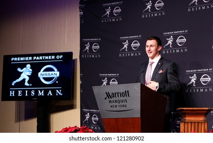 NEW YORK-DEC 8: Texas A&M Quarterback Johnny Manziel Is The Winner Of The 2012 Heisman Trophy At The Marriott Marquis On December 8, 2012 In New York City.