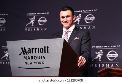 NEW YORK-DEC 8: Texas A&M Quarterback Johnny Manziel Is The Winner Of The 2012 Heisman Trophy At The Marriott Marquis On December 8, 2012 In New York City.