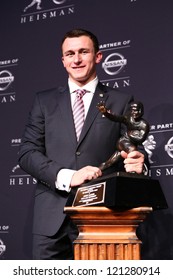 NEW YORK-DEC 8: Texas A&M Quarterback Johnny Manziel Is The Winner Of The 2012 Heisman Trophy At The Marriott Marquis On December 8, 2012 In New York City.