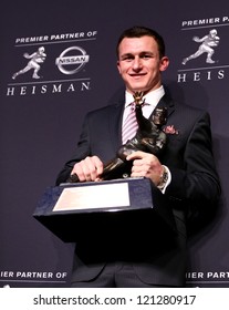 NEW YORK-DEC 8: Texas A&M Quarterback Johnny Manziel Is The Winner Of The 2012 Heisman Trophy At The Marriott Marquis On December 8, 2012 In New York City.