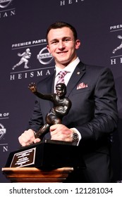 NEW YORK-DEC 8: Texas A&M Quarterback Johnny Manziel Is The Winner Of The 2012 Heisman Trophy At The Marriott Marquis On December 8, 2012 In New York City.