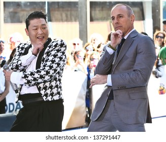 NEW YORK-MAY 3: Korean Rapper Psy And Matt Lauer Perform On The Today Show At Rockefeller Plaza On May 3, 2013 In New York City. 