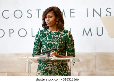 NEW YORK-MAY 5: First Lady Of The United States Michelle Obama Speaks At The Anna Wintour Costume Center Grand Opening At The Metropolitan Museum Of Art On May 5, 2014 In New York City.