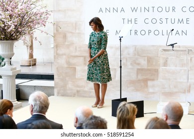 NEW YORK-MAY 5: First Lady Of The United States Michelle Obama At Ribbon Cutting Ceremony For Anna Wintour Costume Center Grand Opening At Metropolitan Museum Of Art On May 5, 2014 In New York City.