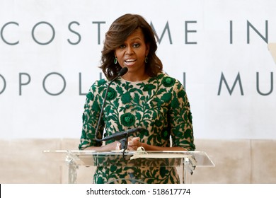 NEW YORK-MAY 5: First Lady Of The United States Michelle Obama At The Anna Wintour Costume Center Grand Opening At The Metropolitan Museum Of Art On May 5, 2014 In New York City.