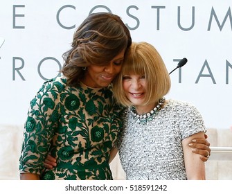 NEW YORK-MAY 5: Michelle Obama (L) And Anna Wintour At The Anna Wintour Costume Center Grand Opening At The Metropolitan Museum Of Art On May 5, 2014 In New York City.