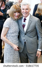 NEW YORK-MAY 5: Vogue Editor-in-Chief Anna Wintour (L) And Director Baz Luhrmann At The Anna Wintour Costume Center At Metropolitan Museum Of Art On May 5, 2014 In New York City.