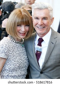 NEW YORK-MAY 5: Vogue Editor-in-Chief Anna Wintour (L) And Baz Luhrmann At The Anna Wintour Costume Center Grand Opening At The Metropolitan Museum Of Art Onay 5, 2014 In New York City.