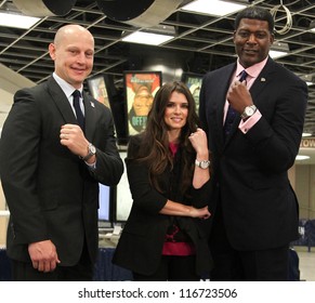 NEW YORK-OCT 25: Adam Graves, Danica Patrick And Larry Johnson Attend Unveiling Of New Tissot Swiss Watches Lobby Clocks At Madison Square Garden Box Office On October 25, 2012 In New York City.