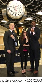 NEW YORK-OCT 25: Adam Graves, Danica Patrick And Larry Johnson Attend Unveiling Of New Tissot Swiss Watches Lobby Clocks At Madison Square Garden Box Office On October 25, 2012 In New York City.