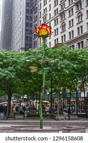 NEW YORK-SEPTEMBER 20: A View Of Rose III Outside Zucotti Park By German Sculpture Isa Genzken On September 20 2018 In Lower Manhattan.