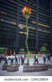 NEW YORK-SEPTEMBER 20: A View Of Rose III Outside Zucotti Park By German Sculpture Isa Genzken On September 20 2018 In Lower Manhattan.