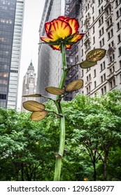 NEW YORK-SEPTEMBER 20: A View Of Rose III Outside Zucotti Park By German Sculpture Isa Genzken On September 20 2018 In Lower Manhattan.