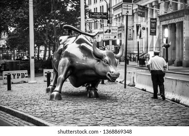 NEW YORK-SEPTEMBER 21: The Famous Bull Of Wall St Early In The Morning On September 21 2018 In New York City.