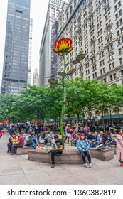 NEW YORK-SEPTEMBER 21: A View Of Rose III Outside Zucotti Park By German Sculpture Isa Genzken On September 21 2018 In Lower Manhattan.