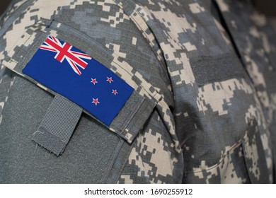 New Zealand Army Uniform Patch Flag On Soldiers Arm. Military Concept.