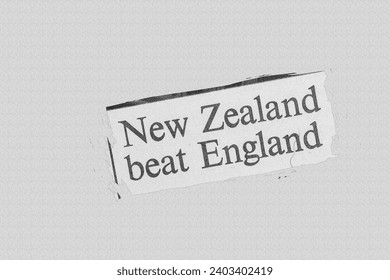 New Zealand beat England - news story from 1973 UK newspaper headline article title pencil sketch
