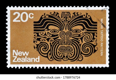 NEW ZEALAND - CIRCA 1970 : Postage Stamp Printed By New Zealand, That Shows Maori Tattoo, Circa 1970.