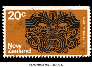 NEW ZEALAND - CIRCA 1970: A Stamp Printed In New Zealand Shows Maori Tattoo Pattern, Circa 1970