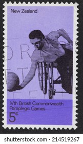 NEW ZEALAND - CIRCA 1974: A Cancelled Postage Stamp From New Zealand Illustrating Commonwealth Paraplegic Games, Issued In 1974.