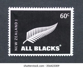 NEW ZEALAND - CIRCA 2010: A Postage Stamp Printed In New Zealand Commemorative Of The All Blacks The New Zealand National Rugby Union Team, Circa 2010. 