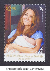 NEW ZEALAND - CIRCA 2013: A Postage Stamp Printed In New Zealand  Commemorative Of Prince George Birth The First Child Of Prince William And Kate Middleton, Circa 2013. 