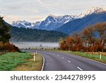 New Zealand. The countryside driving on the State Highway 6 at sunrise. West Coast. South Island