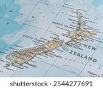 New Zealand, a detailed atlas map, suitable to illustrate travel destination or tourism topics, world trade and economy